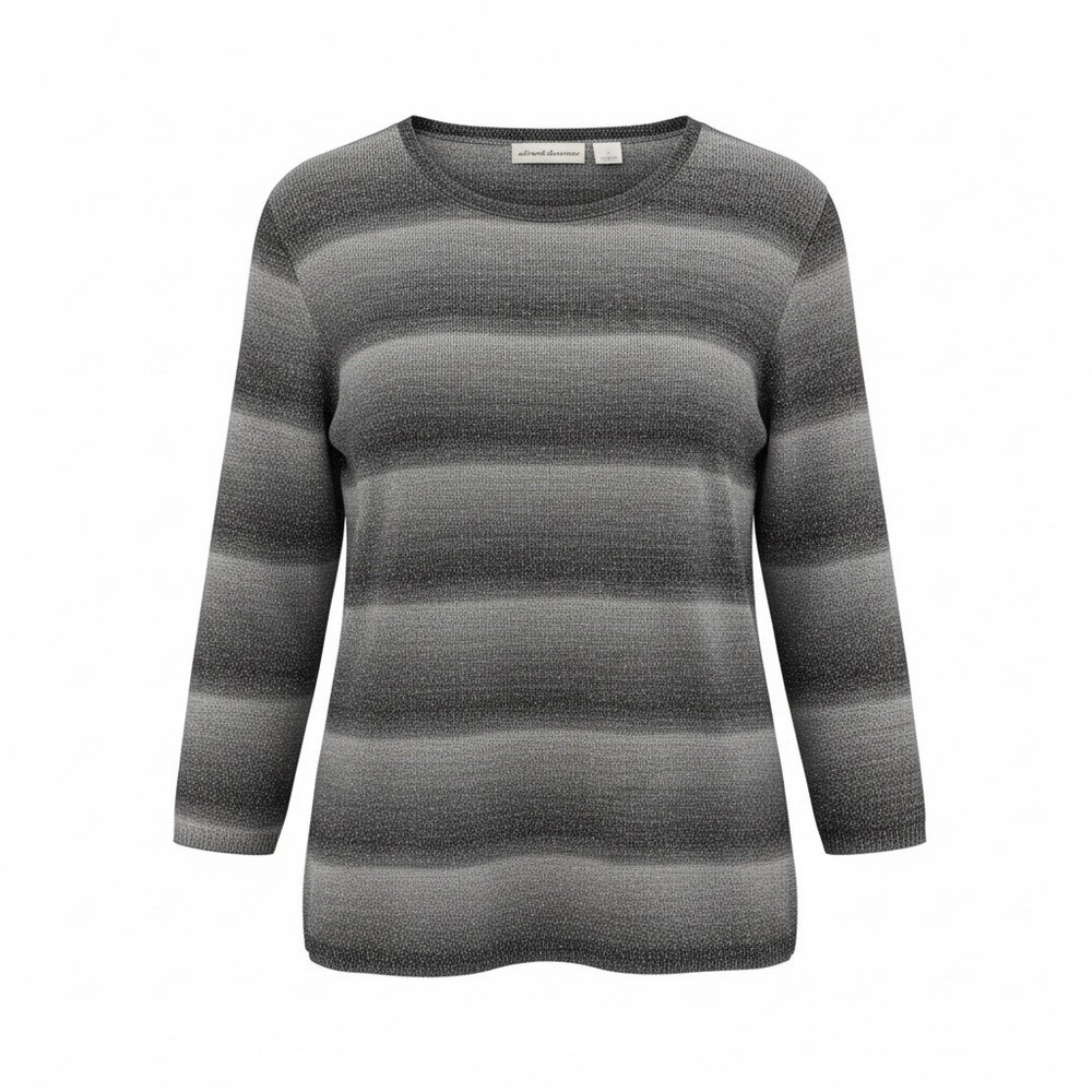 Alfred Dunner Sweater Women 1X Grey Metallic Ombre Striped 3/4 Sleeve‎ 14285